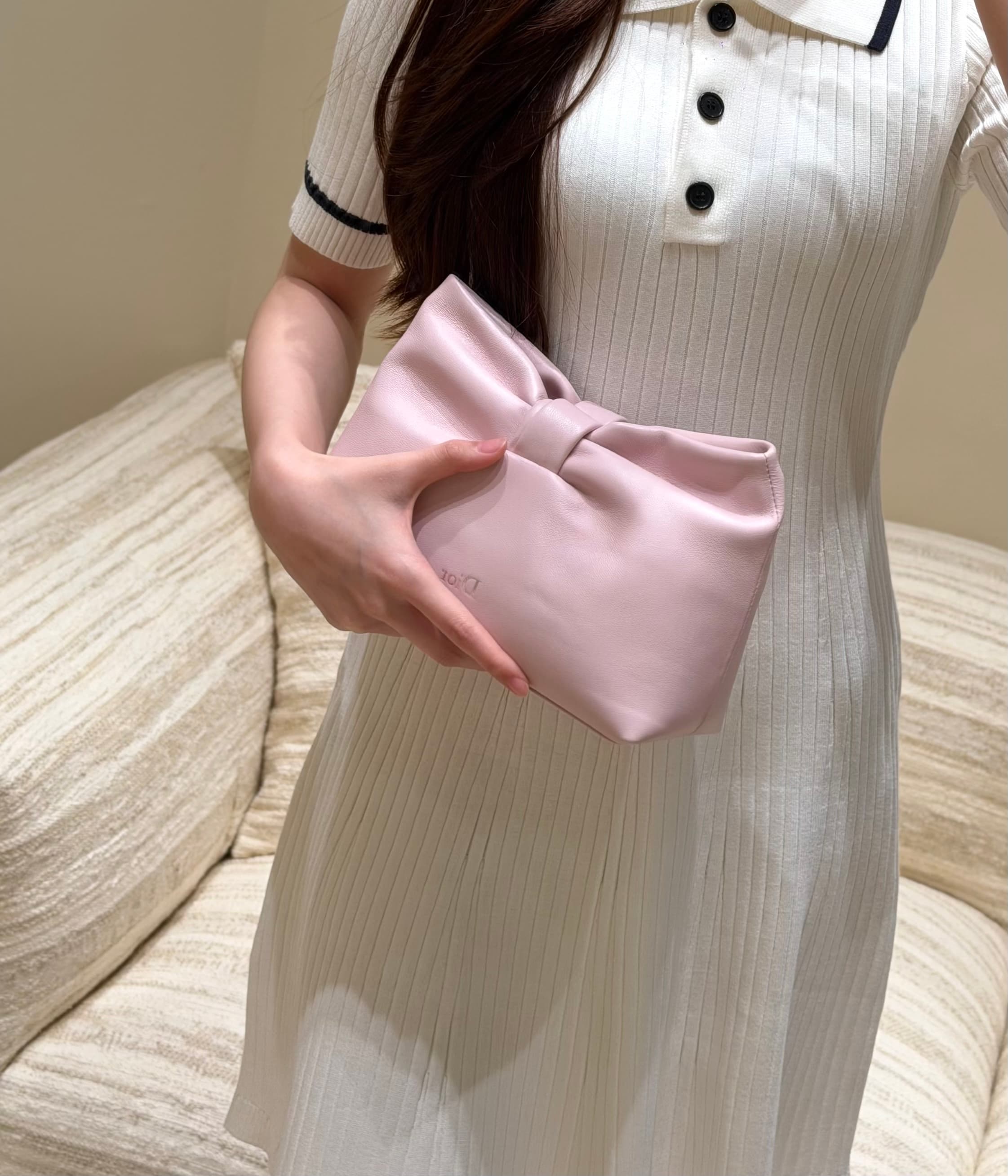 디올 리본(보우) 클러치백 핑크