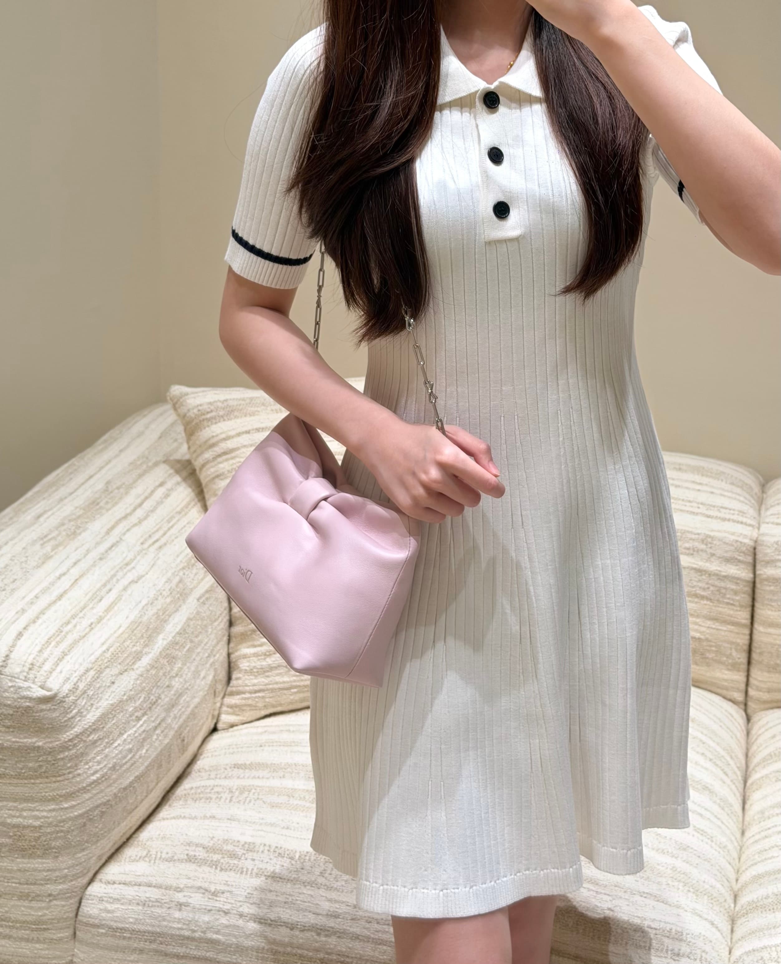 디올 리본(보우) 클러치백 핑크
