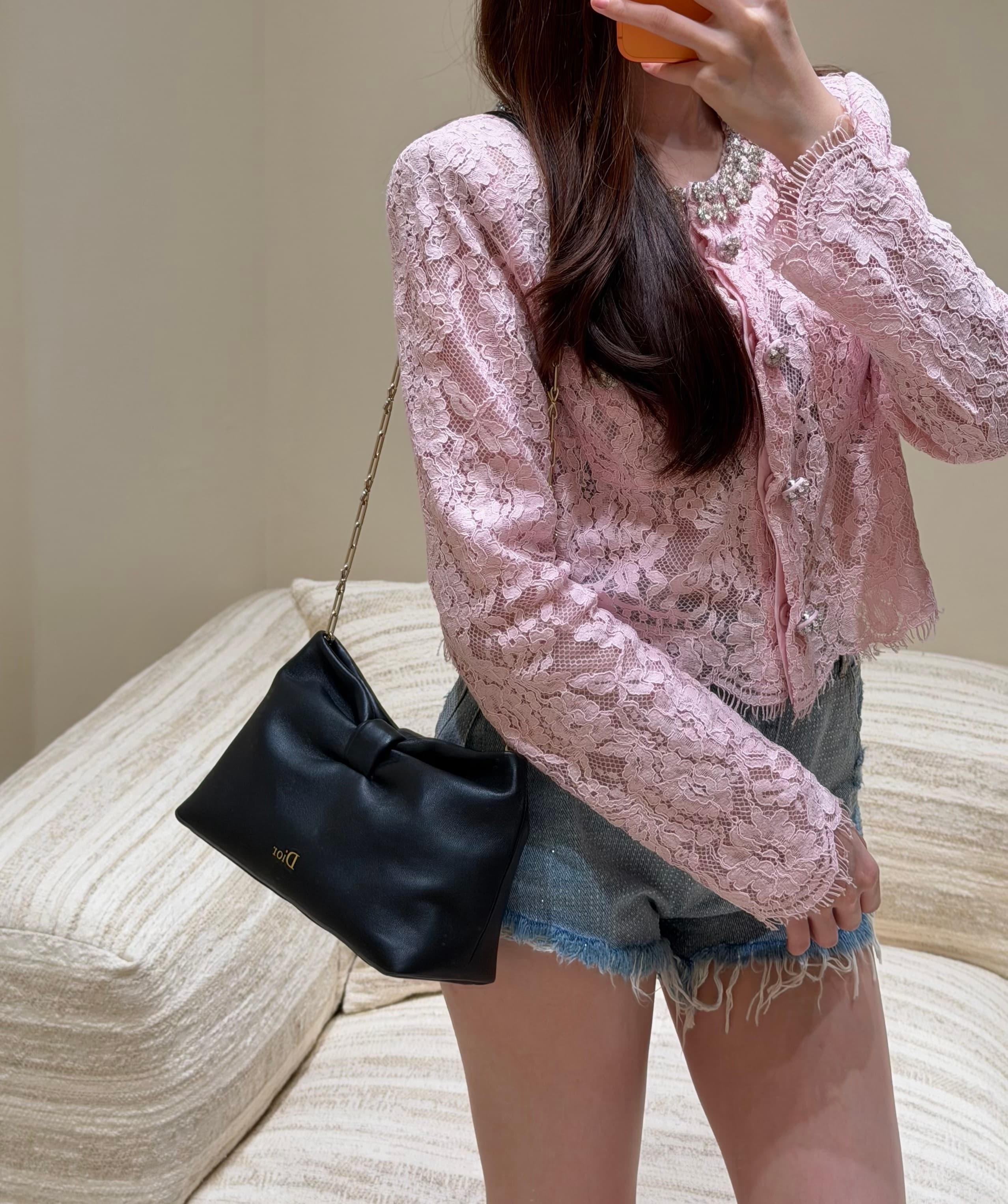 디올 리본(보우) 클러치백 블랙
