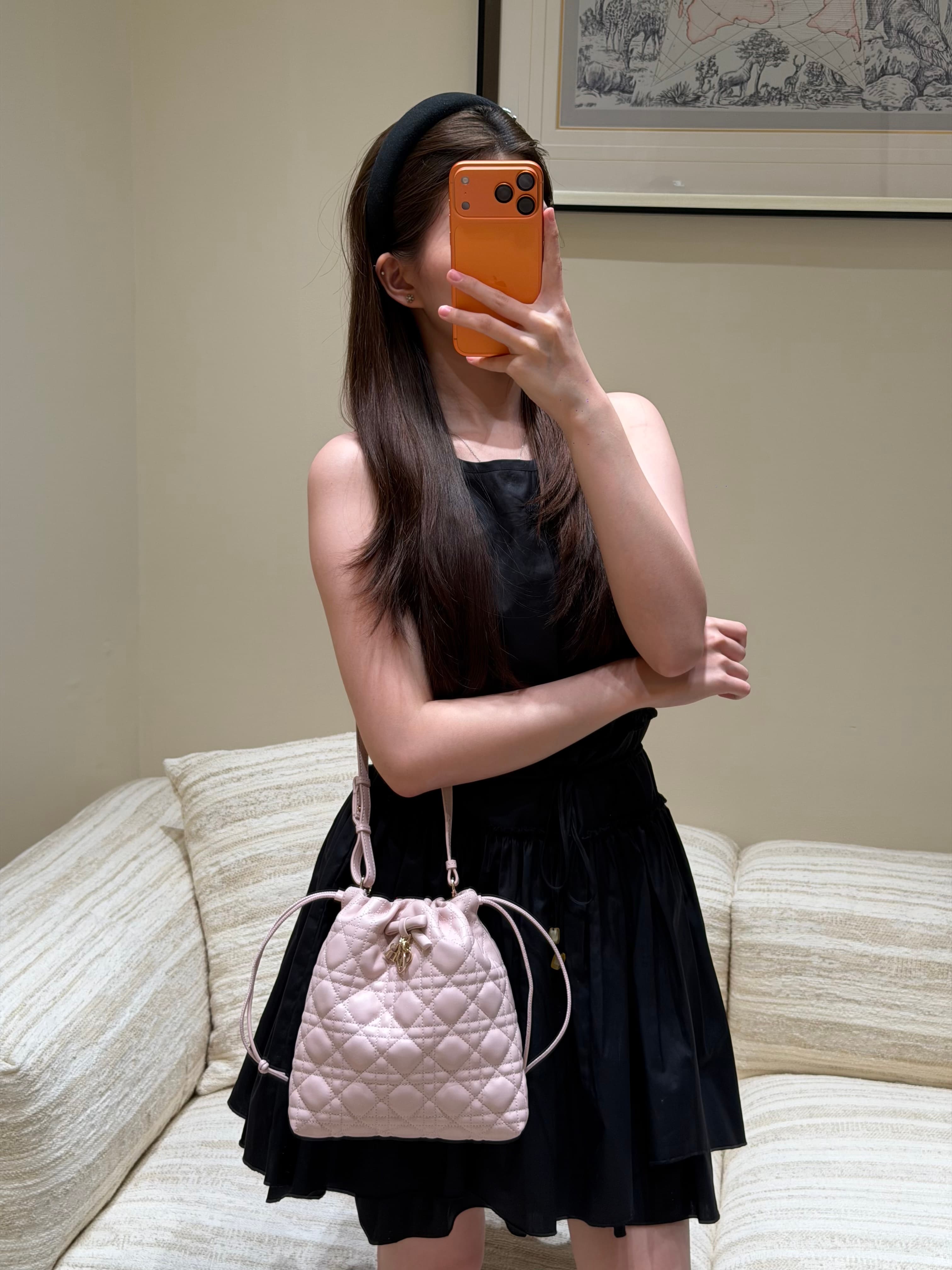 디올 퀼팅 버킷백 핑크