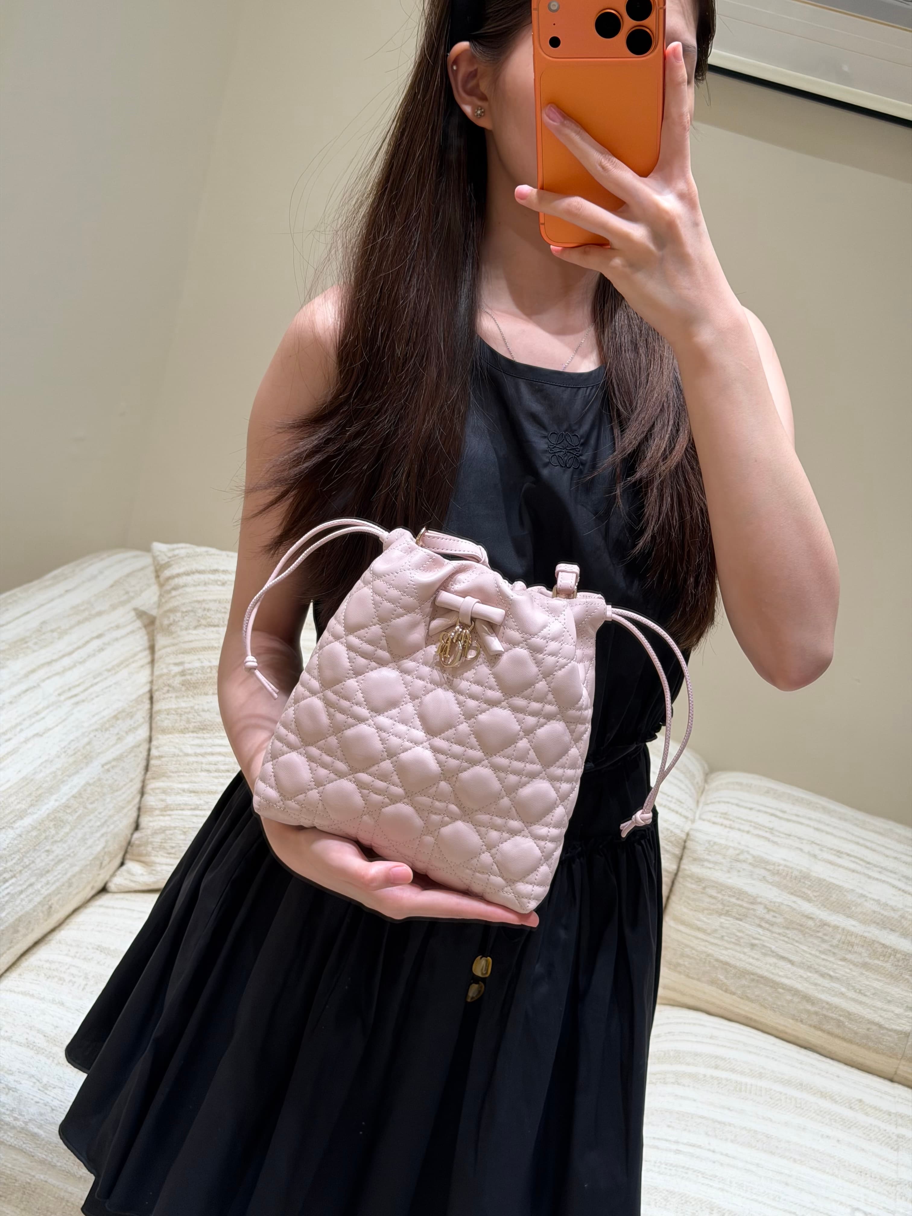 디올 퀼팅 버킷백 핑크