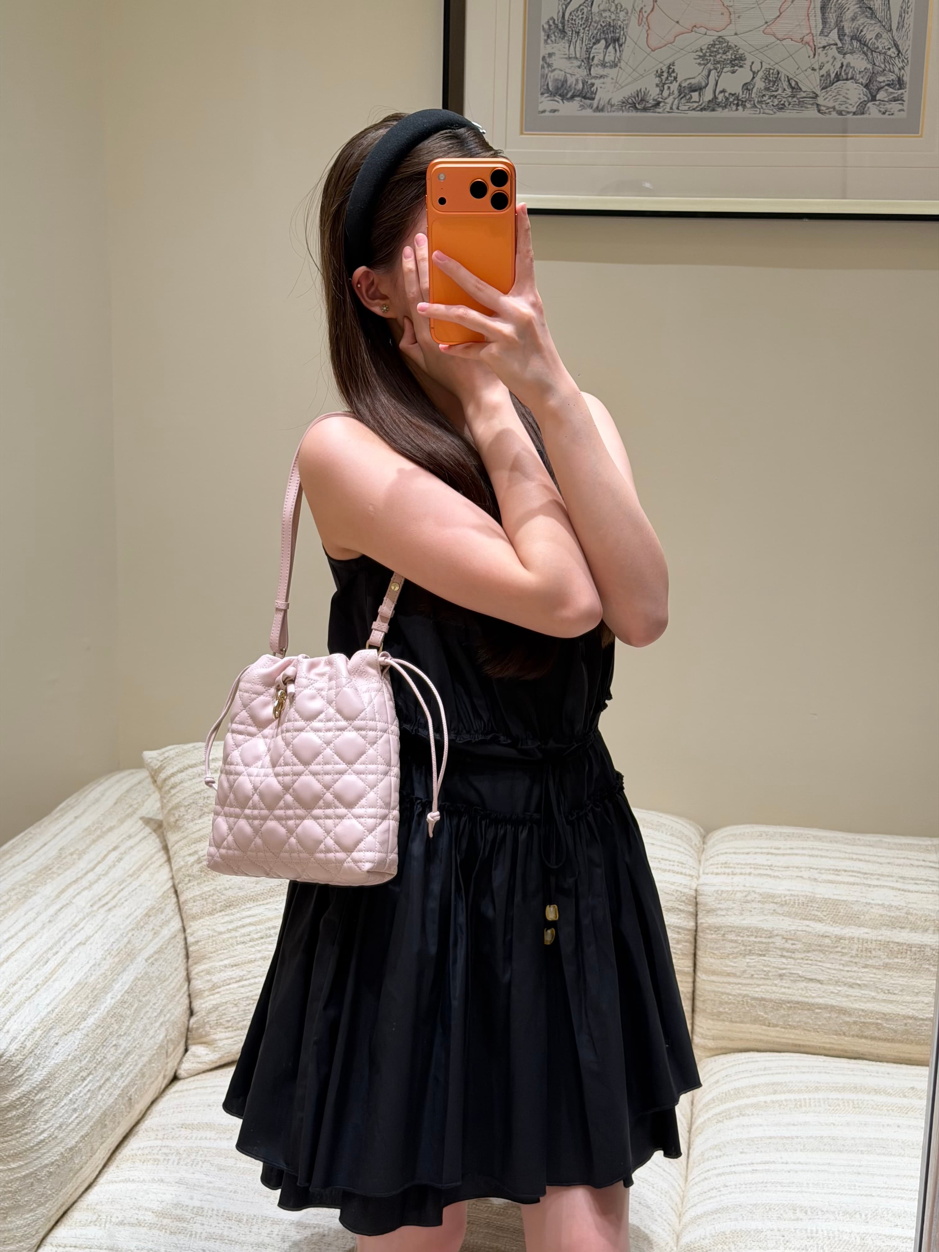 디올 퀼팅 버킷백 핑크